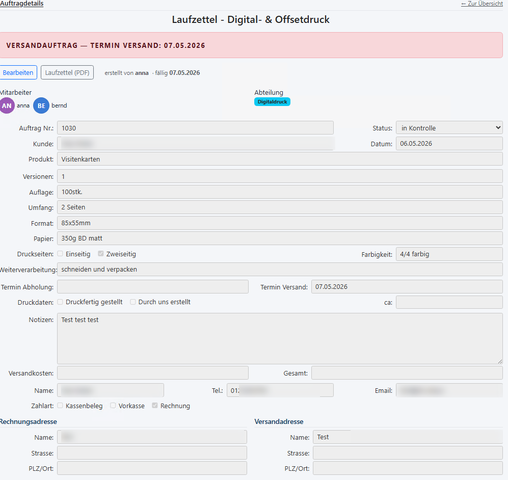 Digitaler Laufzettel